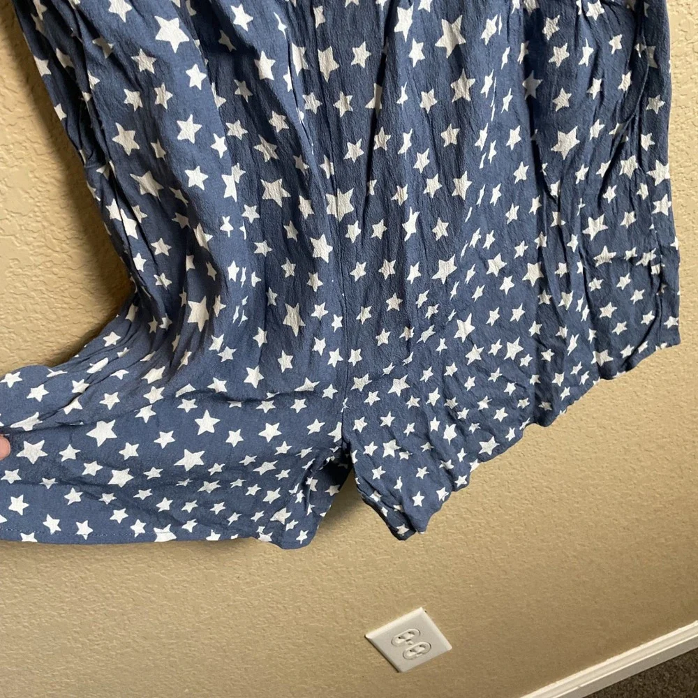 Promesa Womens‎ Small Blue Star Smocked Off Shoulder Romper 4th Of July Pockets